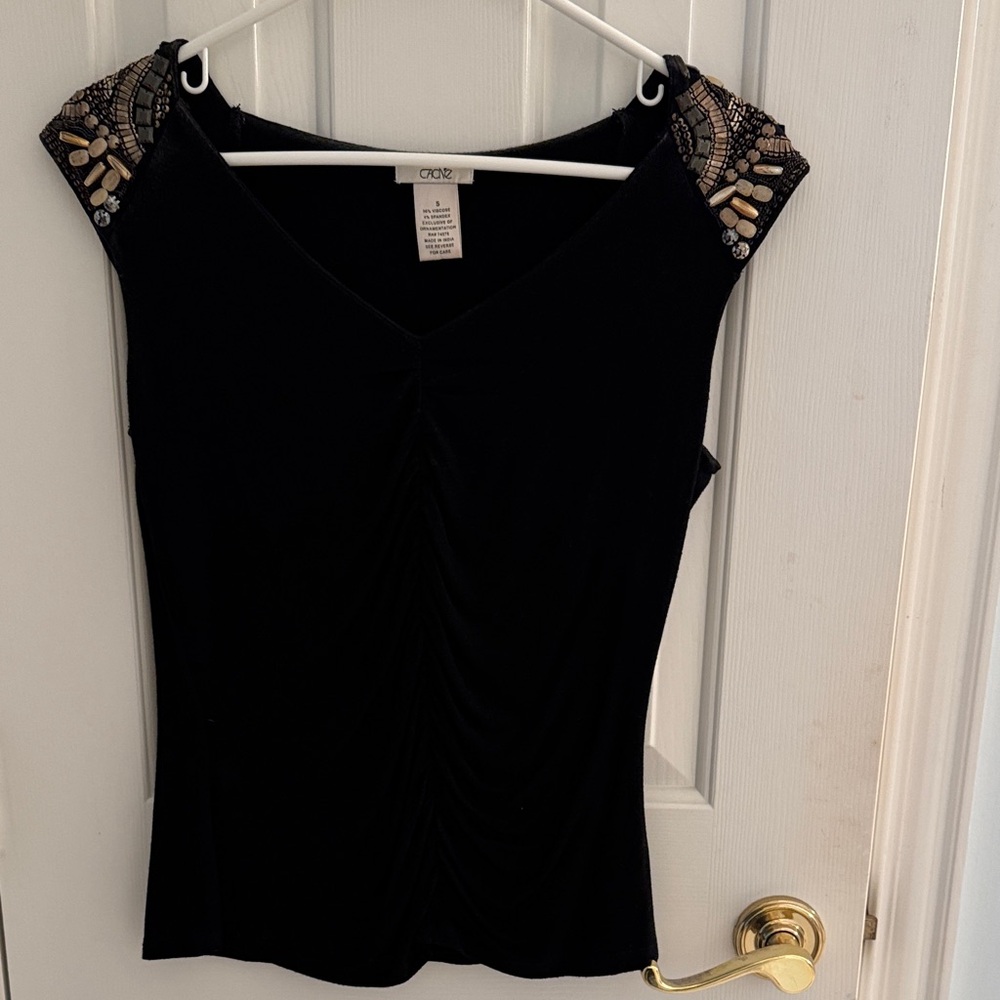 Cache Black Blouse with embellished Shoulders
